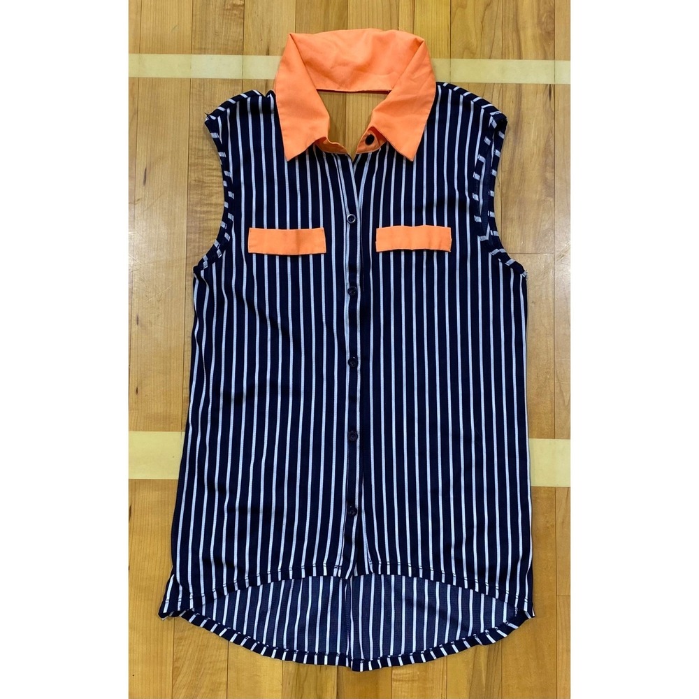 Julie's Closet Sleeveless Striped Collared Top Orange Accent Women's Size S